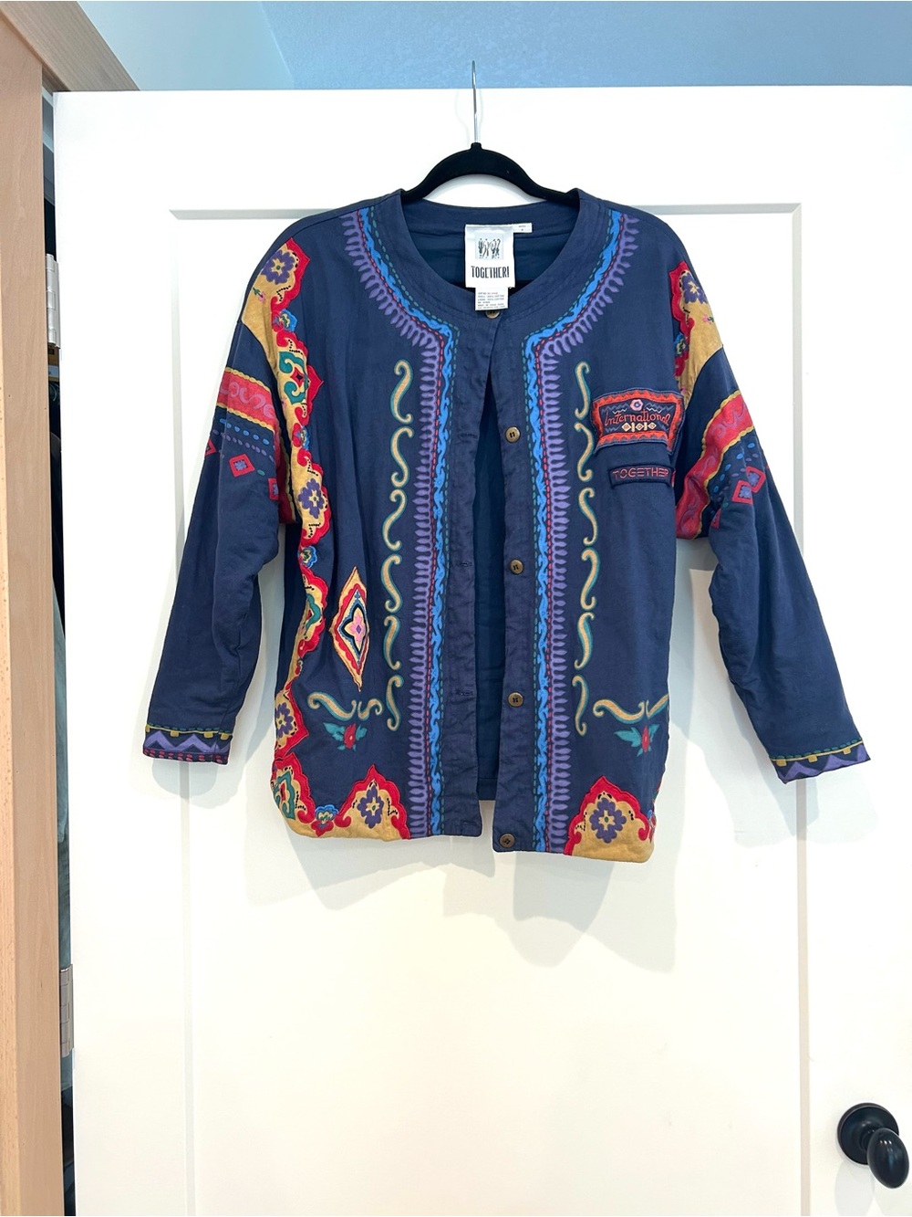 Vintage 80s Together Lightweight Jacket Cotton Slate Blue MultiColor Womens M